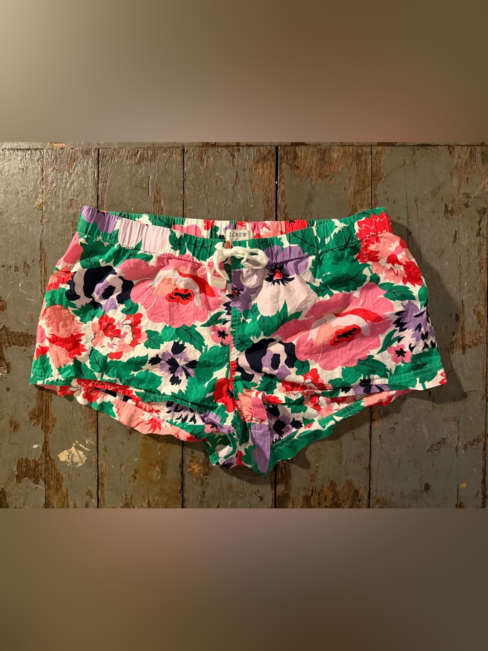 J. Crew Floral Drawstring Athletic Shorts - Green/Pink